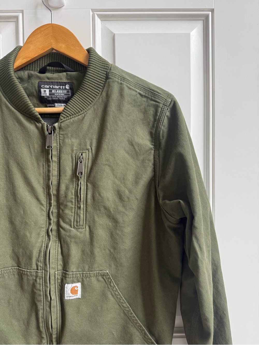 Women’s Carhartt Olive Green Canvas Bomber Jacket Size Medium - Picture 3 of 9
